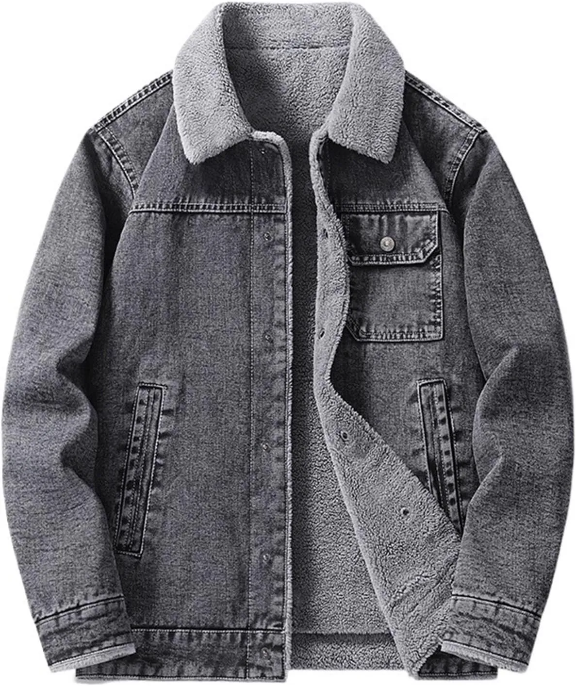Men's Sherpa Fleece Lined Denim Jacket Winter Warm Jean Trucker Coat Lapel Button Down Denim Jackets with Pockets