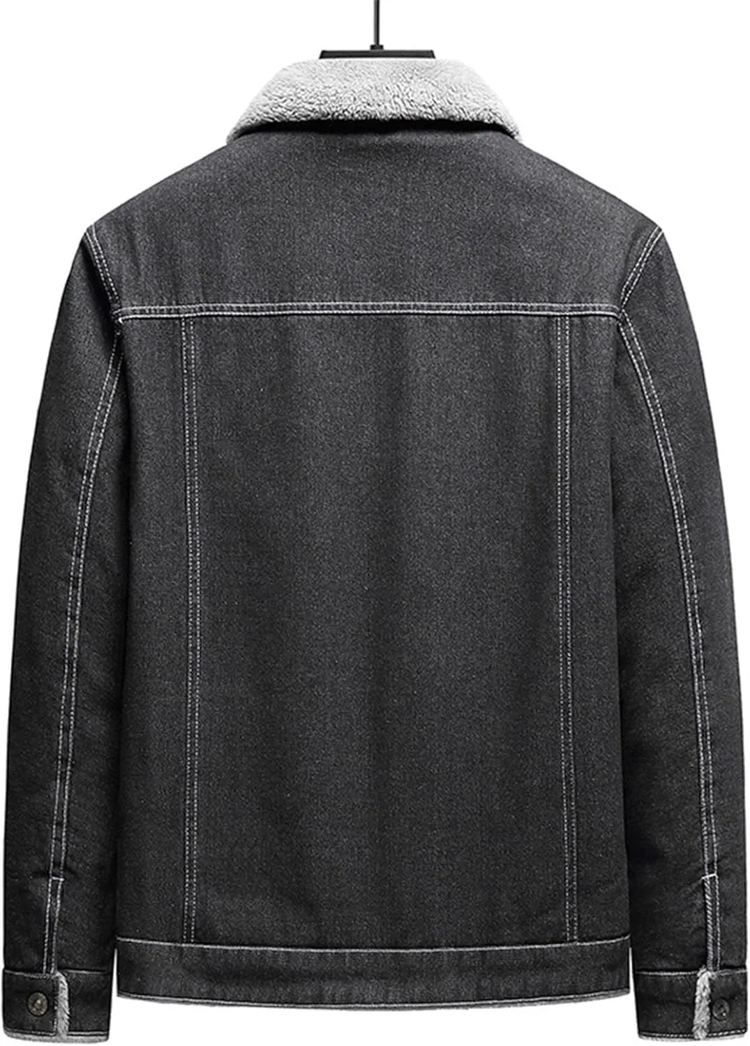 Men's Sherpa Fleece Lined Denim Jacket Winter Warm Jean Trucker Coat Lapel Button Down Denim Jackets with Pockets