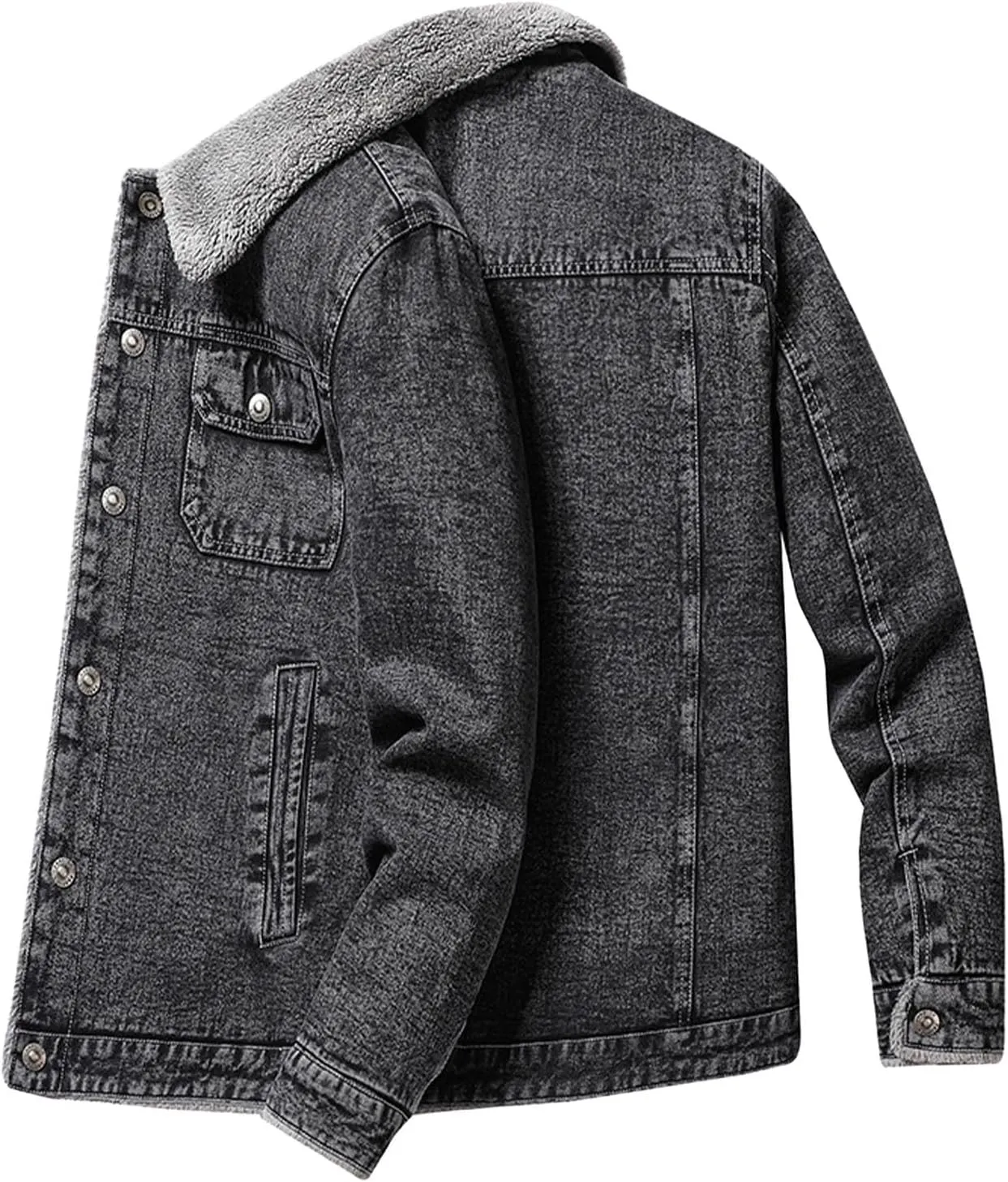 Men's Sherpa Fleece Lined Denim Jacket Winter Warm Jean Trucker Coat Lapel Button Down Denim Jackets with Pockets