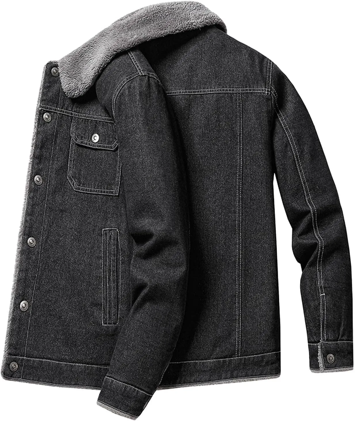 Men's Sherpa Fleece Lined Denim Jacket Winter Warm Jean Trucker Coat Lapel Button Down Denim Jackets with Pockets