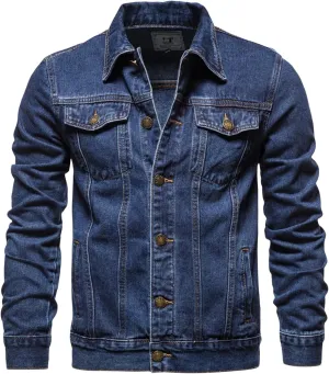 Men's Slim Fit Denim Trucker Jacket Casual Cotton Jean Coat with Side Pockets