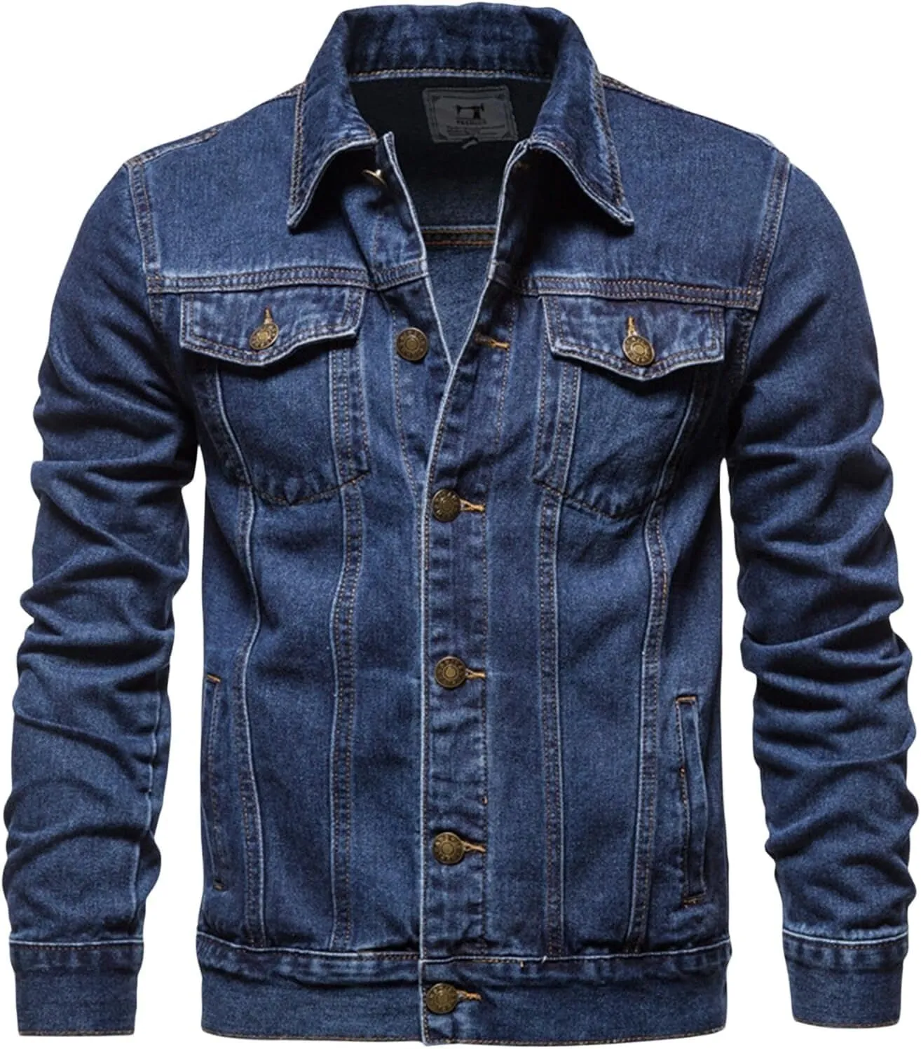 Men's Slim Fit Denim Trucker Jacket Casual Cotton Jean Coat with Side Pockets