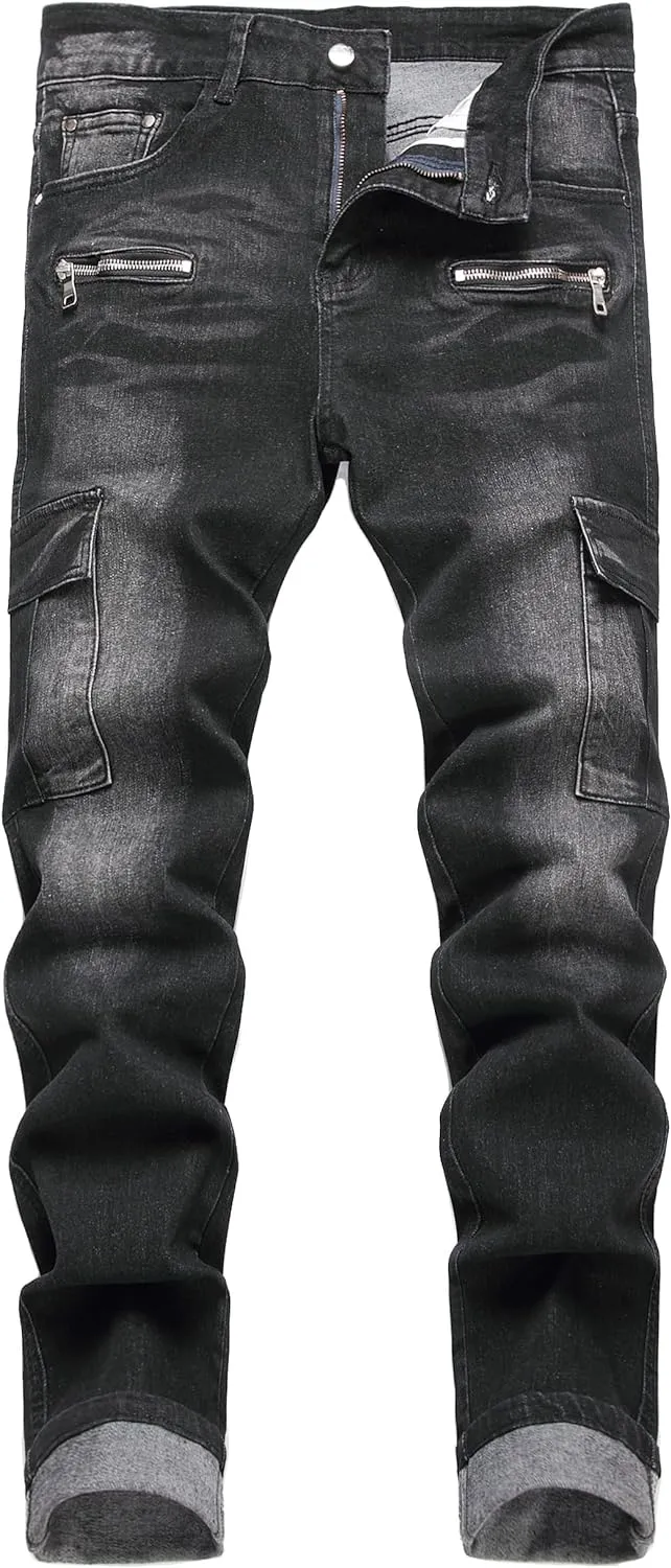 Men's Slim Fit Stretch Jeans Ripped Skinny Jeans for Men, Fashion Straight Leg Comfort Flex Waist Cargo Denim Pants