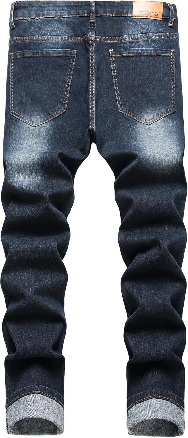 Men's Slim Fit Stretch Jeans Ripped Skinny Jeans for Men, Fashion Straight Leg Comfort Flex Waist Cargo Denim Pants