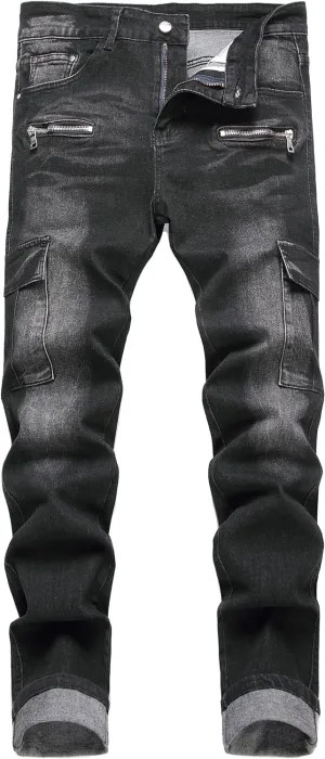 Men's Slim Fit Stretch Jeans Ripped Skinny Jeans for Men, Fashion Straight Leg Comfort Flex Waist Cargo Denim Pants