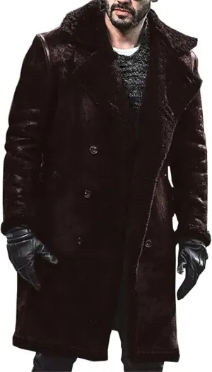 Mens Trench Coat Windbreaker Jacket Lamb Suede Coat Trench Lapel Long Jacket Soft Elegant Windbreaker Men's Trench