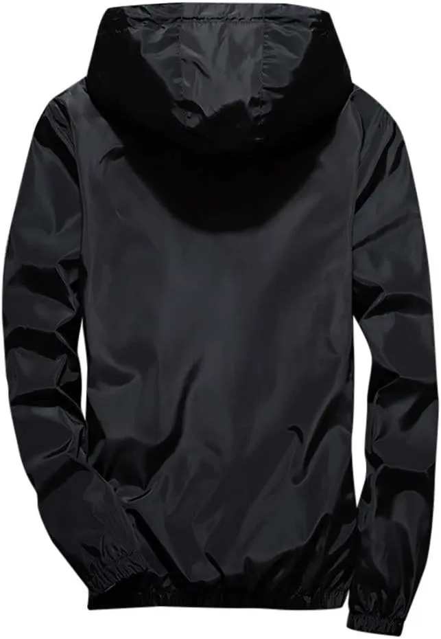 Men's Trucker Jacket Rain Jacket Windbreaker Lightweight Shell Raincoat With Hood For Golf Hiking Travel, M-7XL