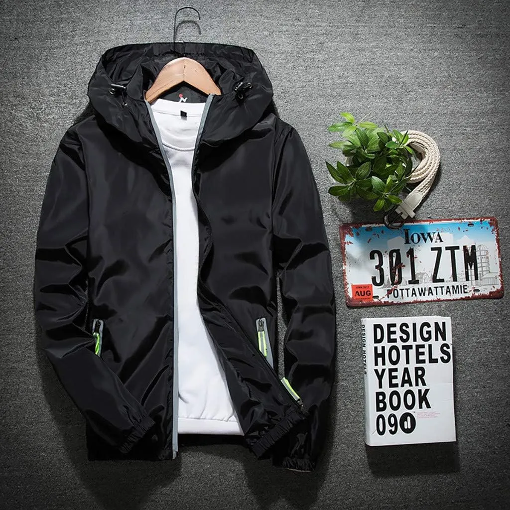 Men's Trucker Jacket Rain Jacket Windbreaker Lightweight Shell Raincoat With Hood For Golf Hiking Travel, M-7XL