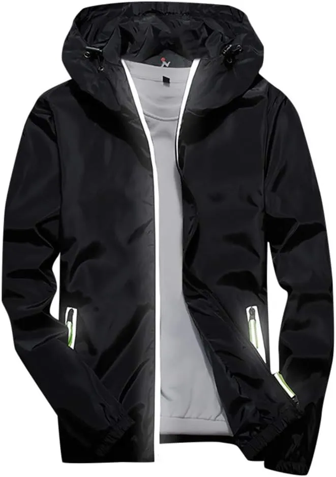 Men's Trucker Jacket Rain Jacket Windbreaker Lightweight Shell Raincoat With Hood For Golf Hiking Travel, M-7XL