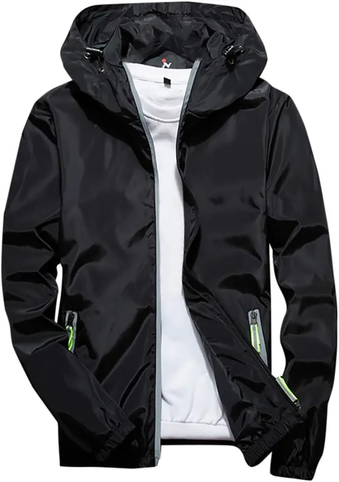 Men's Trucker Jacket Rain Jacket Windbreaker Lightweight Shell Raincoat With Hood For Golf Hiking Travel, M-7XL