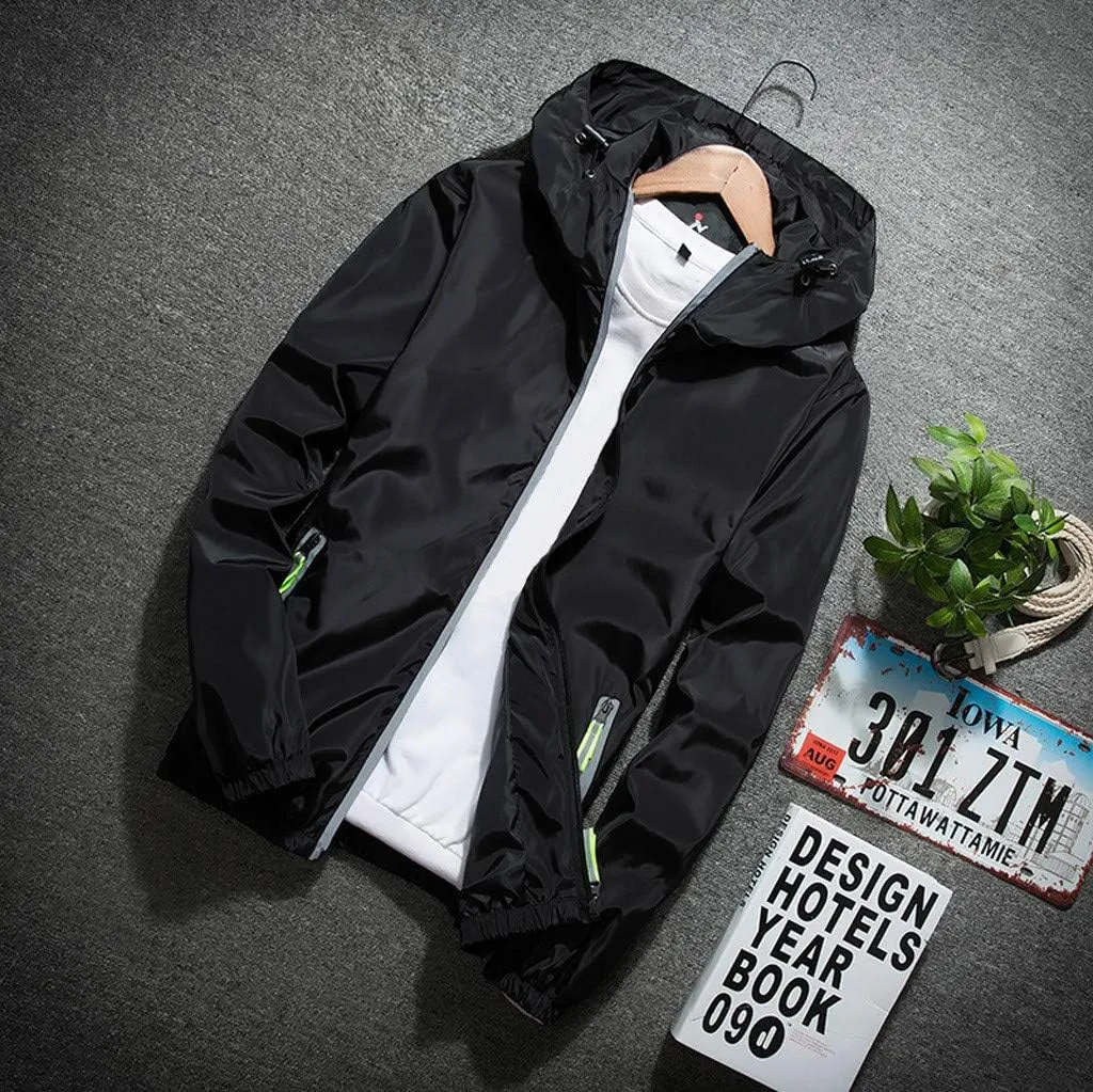 Men's Trucker Jacket Rain Jacket Windbreaker Lightweight Shell Raincoat With Hood For Golf Hiking Travel, M-7XL