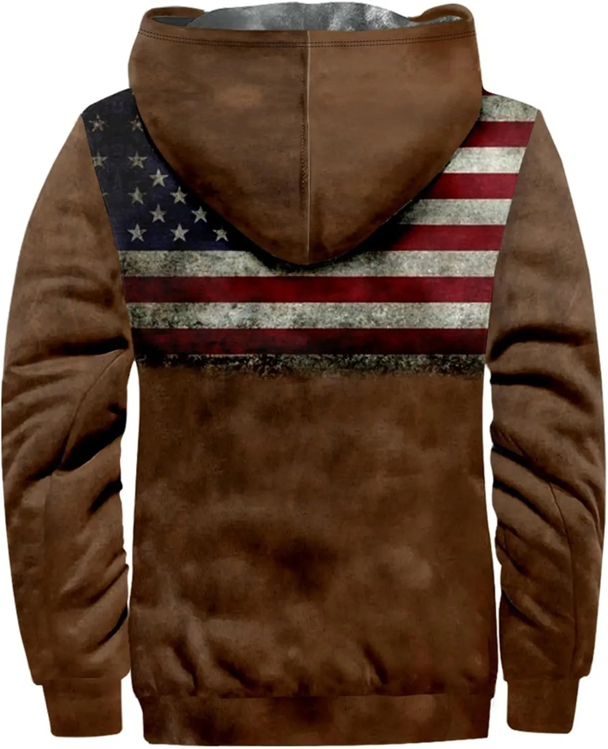 Men's Vintage Sherpa Fleece Lined Jackets Hooded Flag Print Western Warm Outerwear Windbreaker Varsity Coat M-7XL