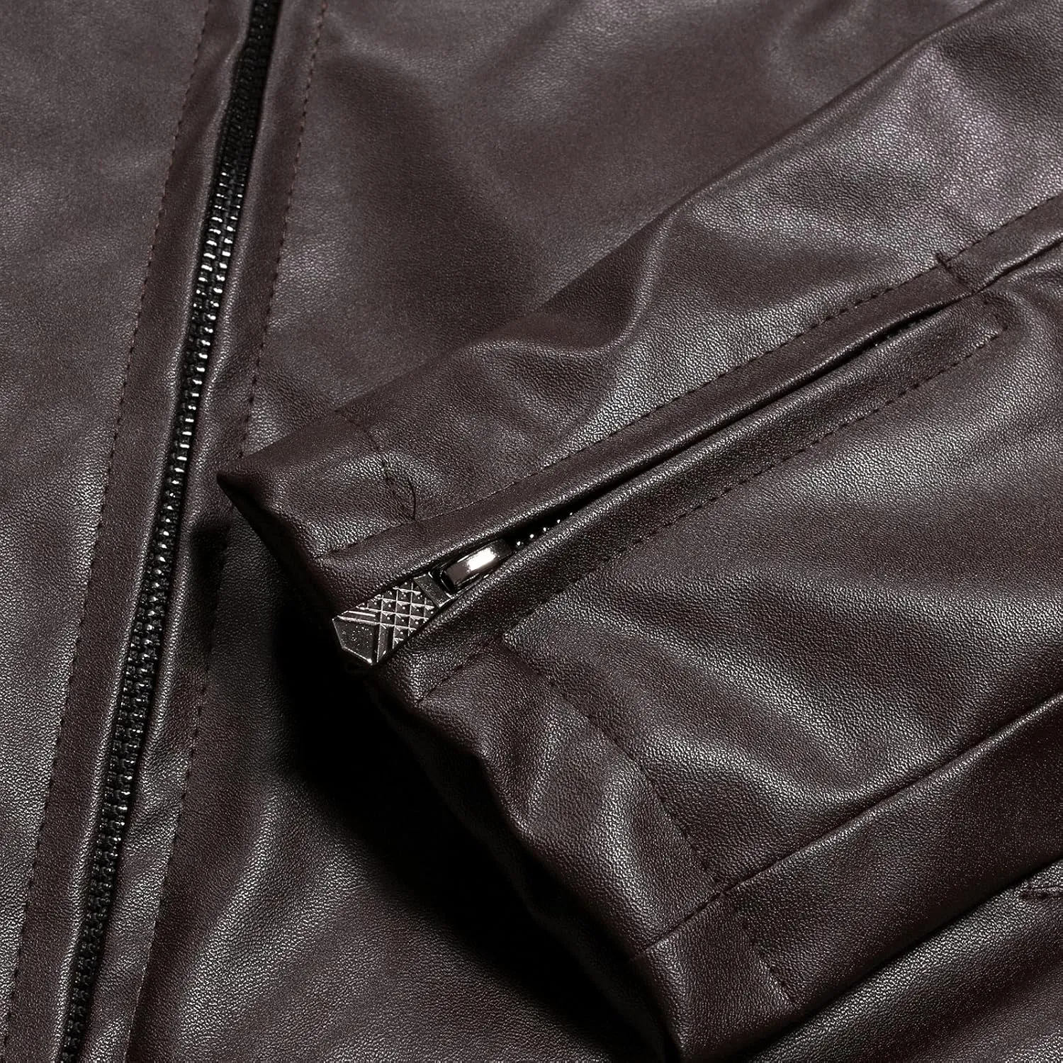 Men's Vintage Stand Collar Motorcycle Biker Jacket Casual Zip Up Moto Crop Slim Fit Winter PU Leather Jackets Coat
