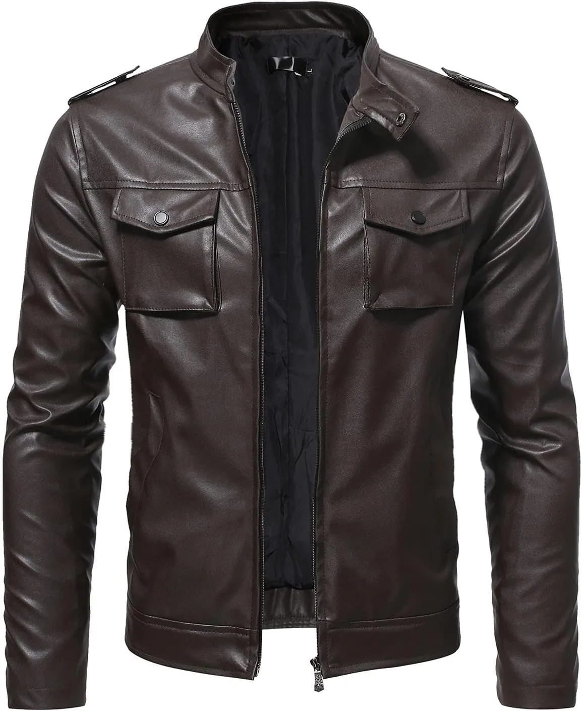 Men's Vintage Stand Collar Motorcycle Biker Jacket Casual Zip Up Moto Crop Slim Fit Winter PU Leather Jackets Coat