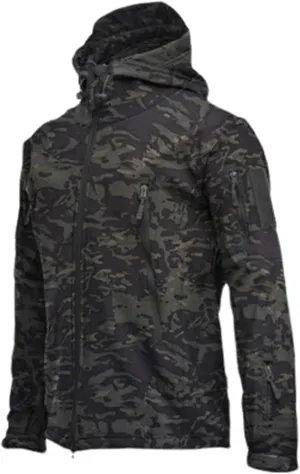 Mens Waterproof Hooded Rain Jacket Outdoor Softshell Fleece Lined Camouflage Hunting Hiking Fishing Windbreaker Jacket