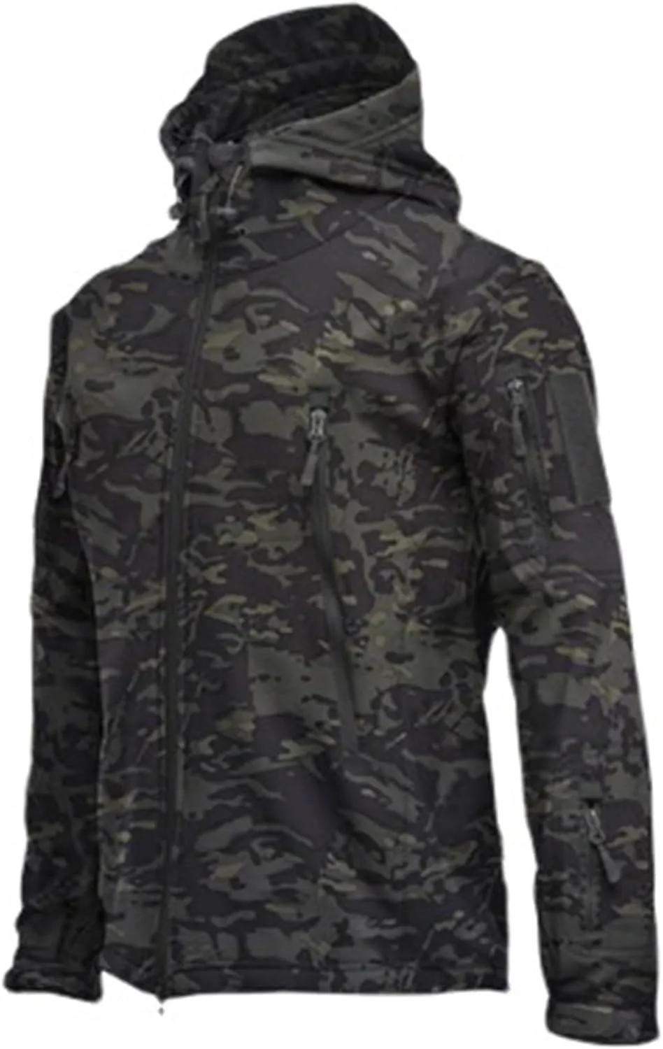 Mens Waterproof Hooded Rain Jacket Outdoor Softshell Fleece Lined Camouflage Hunting Hiking Fishing Windbreaker Jacket