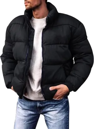 Men's Winter Coat Puffer Jacket Stretch Stand Collar Thick Fleece Jacket, M-2XL