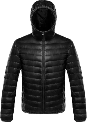 Men's Winter Hooded Puffer Jacket Lightweight Packable Water-Resistant Insulated Warm Winter Coat with Thermal Properties