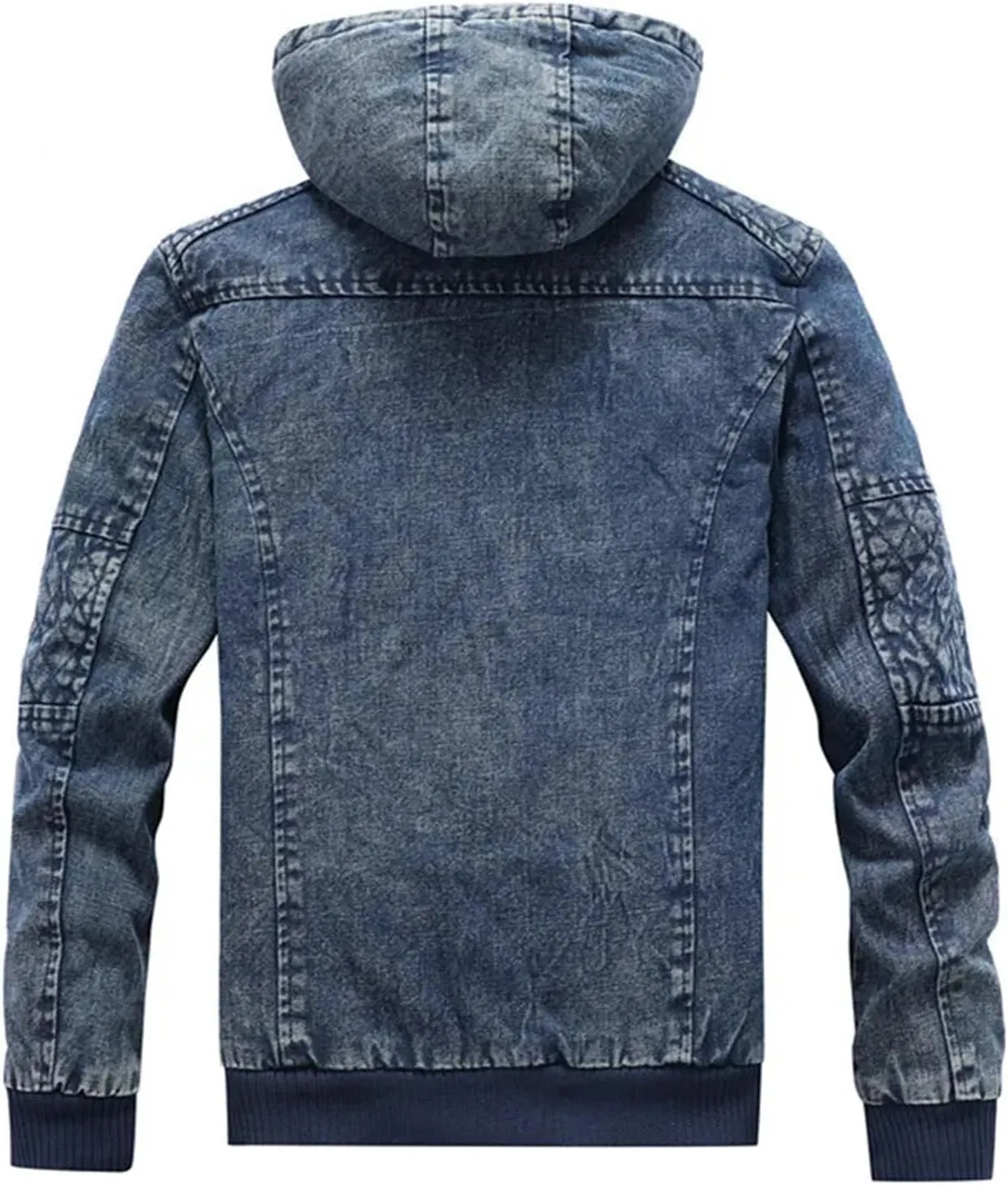 Men's Winter Hoodied Denim Jackets Casual Blue Fleece Jeans Jacket Outwear Cotton Trucker Denim Jackets