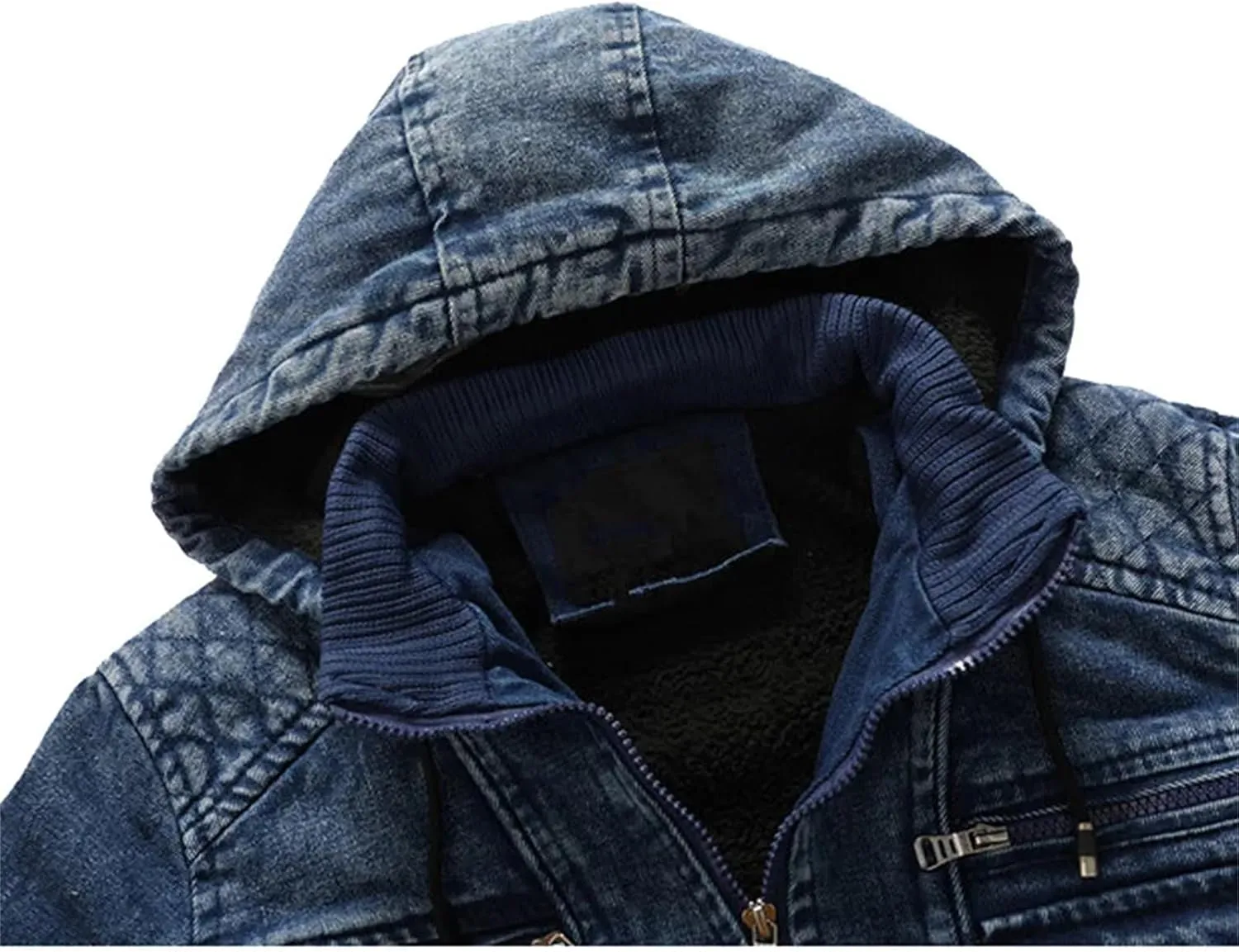 Men's Winter Hoodied Denim Jackets Casual Blue Fleece Jeans Jacket Outwear Cotton Trucker Denim Jackets