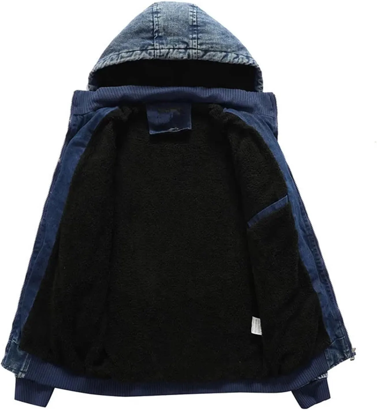 Men's Winter Hoodied Denim Jackets Casual Blue Fleece Jeans Jacket Outwear Cotton Trucker Denim Jackets
