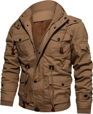 Mens Winter Jacket Cotton Military Jackets Fleece Lined Thick Work Coats Sherpa Cargo Paka Jacket with Removable Hooded