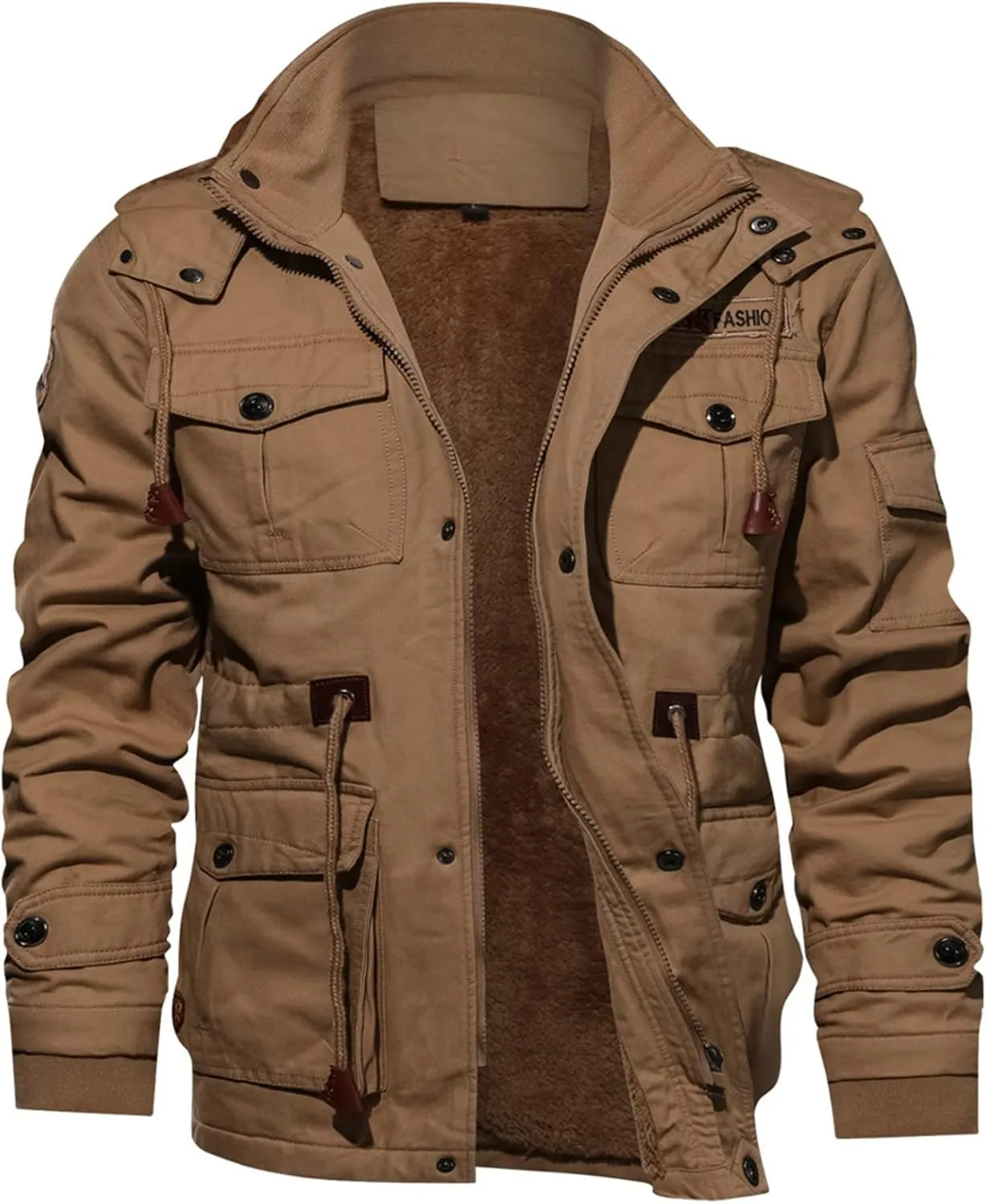 Mens Winter Jacket Cotton Military Jackets Fleece Lined Thick Work Coats Sherpa Cargo Paka Jacket with Removable Hooded
