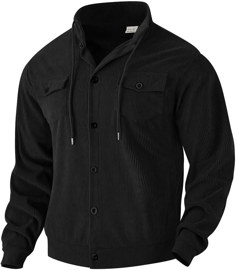 Men's Winter Jacket Thick Thermal Cotton Warm Fleece Lined Coat Trucker Lapel Work Cargo Jackets for Men with Pocket