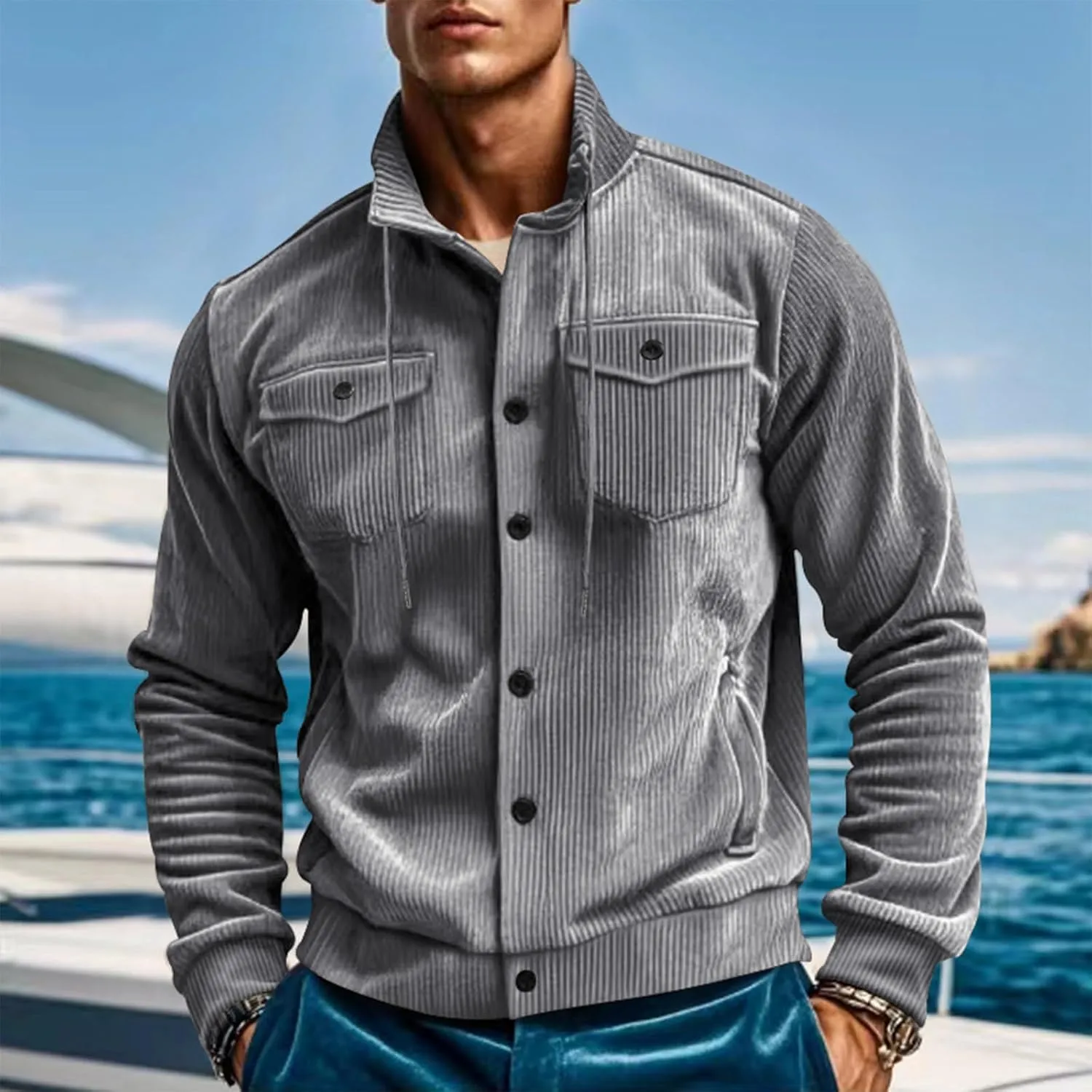 Men's Winter Jacket Thick Thermal Cotton Warm Fleece Lined Coat Trucker Lapel Work Cargo Jackets for Men with Pocket