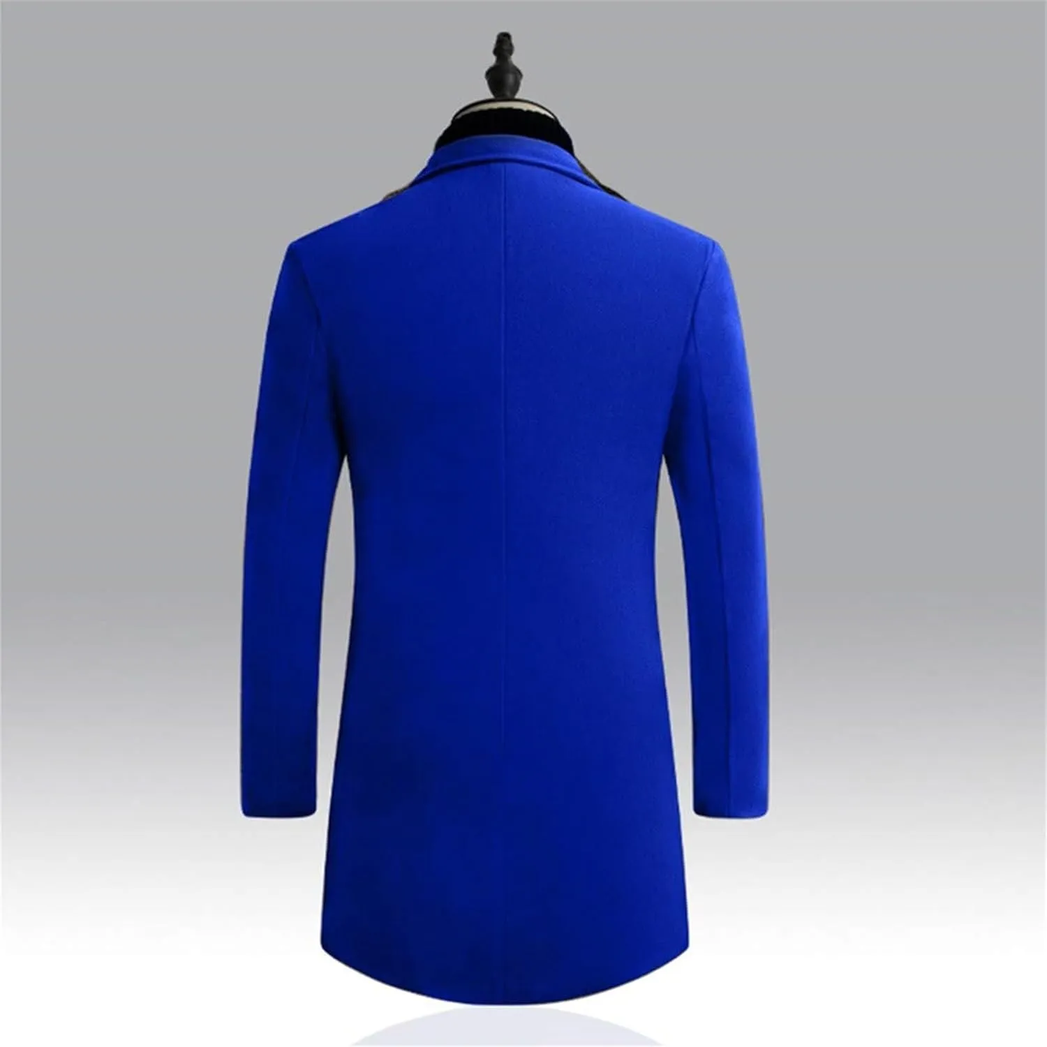Mens Wool Blend Mid-Length Trench Coat Notched Collar Long Pea Coat Business Single Breasted Jacket Overcoat