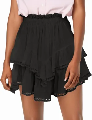 Mini Skirts for Women High Waisted Ruffled Tiered Flowy Shorts for Women Casual Boho Pleated Crochet Tennis Skorts Cute