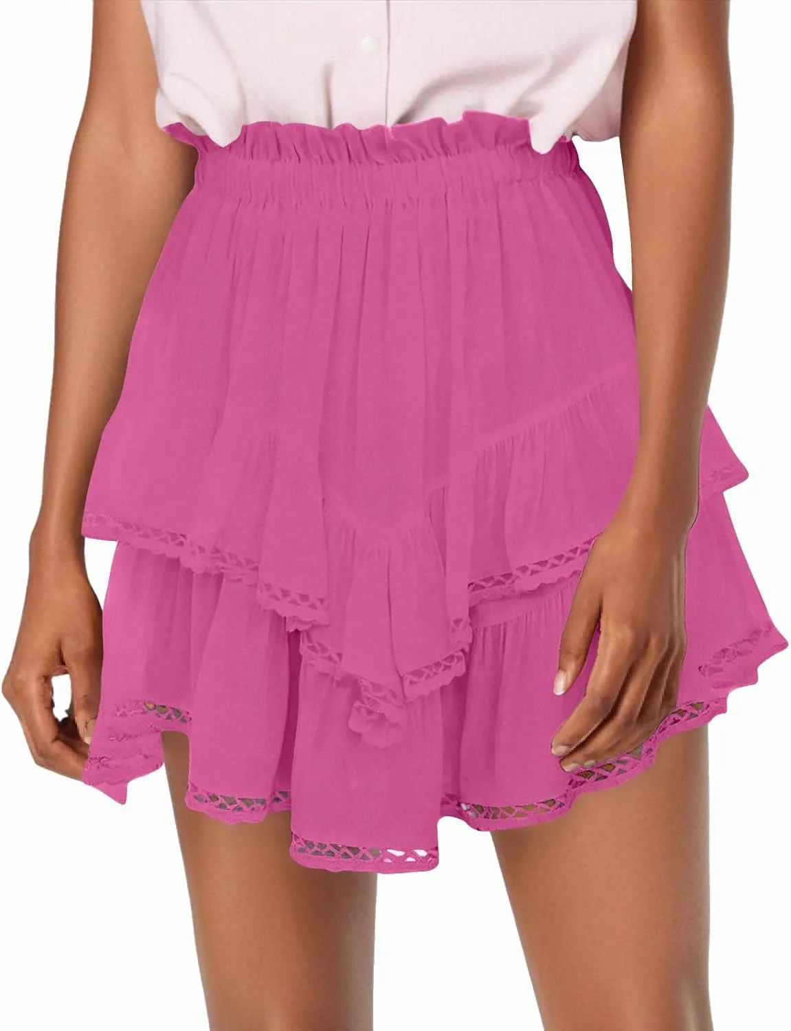 Mini Skirts for Women High Waisted Ruffled Tiered Flowy Shorts for Women Casual Boho Pleated Crochet Tennis Skorts Cute