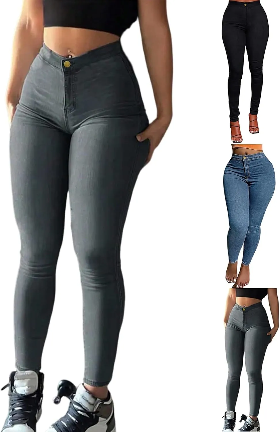 Mom Jeans for Women High Waist Button Skinny Petite Jeans Slim Fit Shaping Butt Lifting Curvy Denim Jeggings Pockets