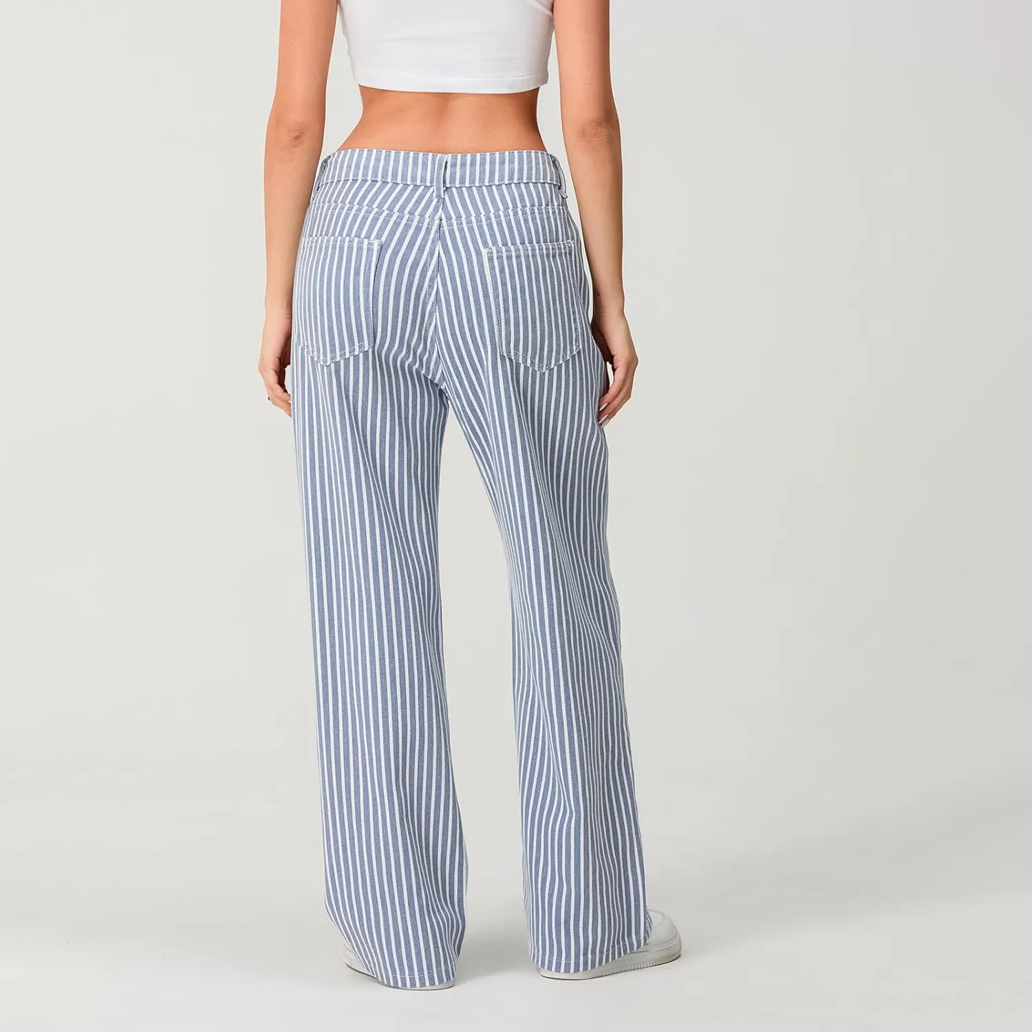 Mxiqqpltky Y2k Striped Bell Bottom Jeans Women High Waisted Boyfriend Denim Pants Baggy Wide Leg Stretchy Bootcut Flare Jeans