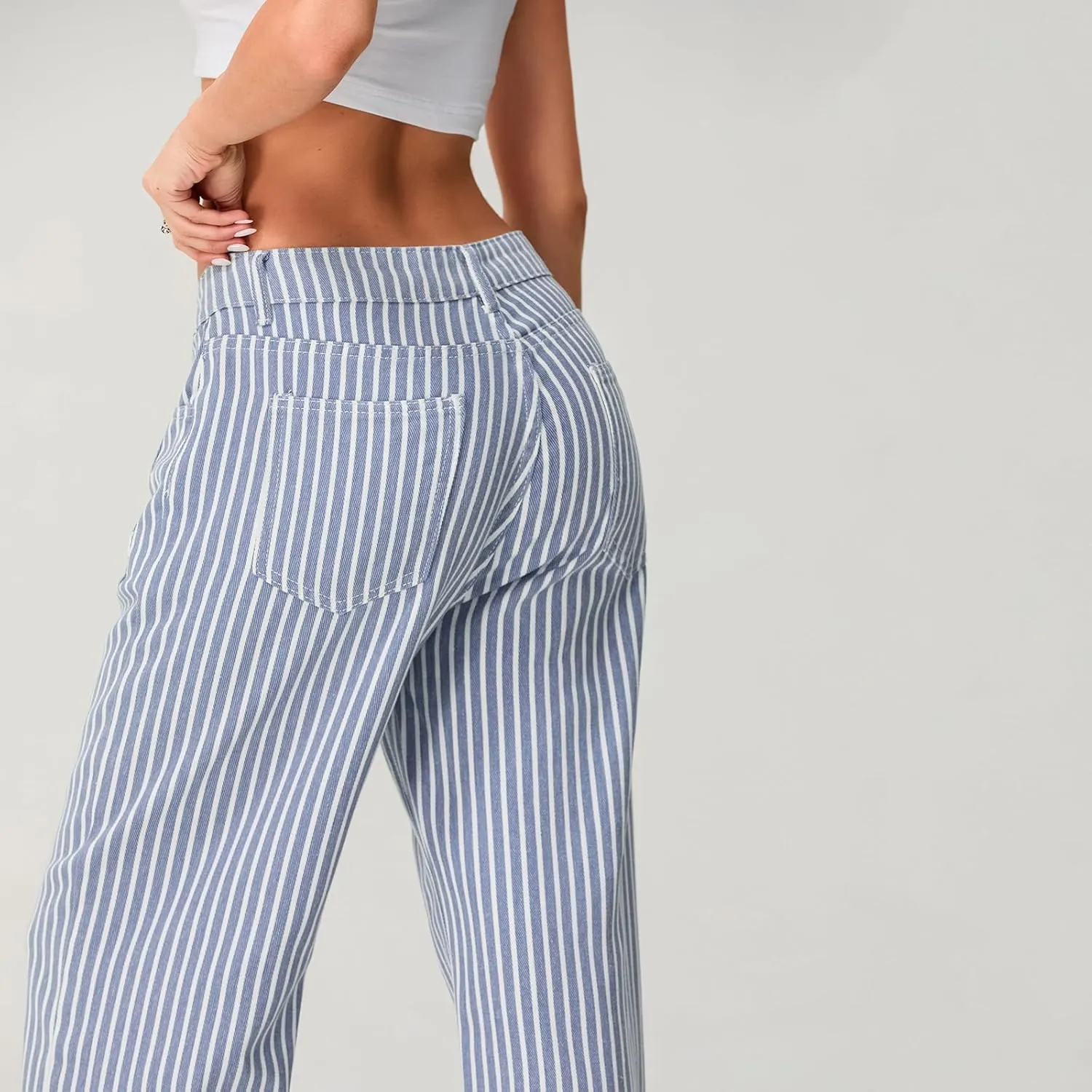 Mxiqqpltky Y2k Striped Bell Bottom Jeans Women High Waisted Boyfriend Denim Pants Baggy Wide Leg Stretchy Bootcut Flare Jeans