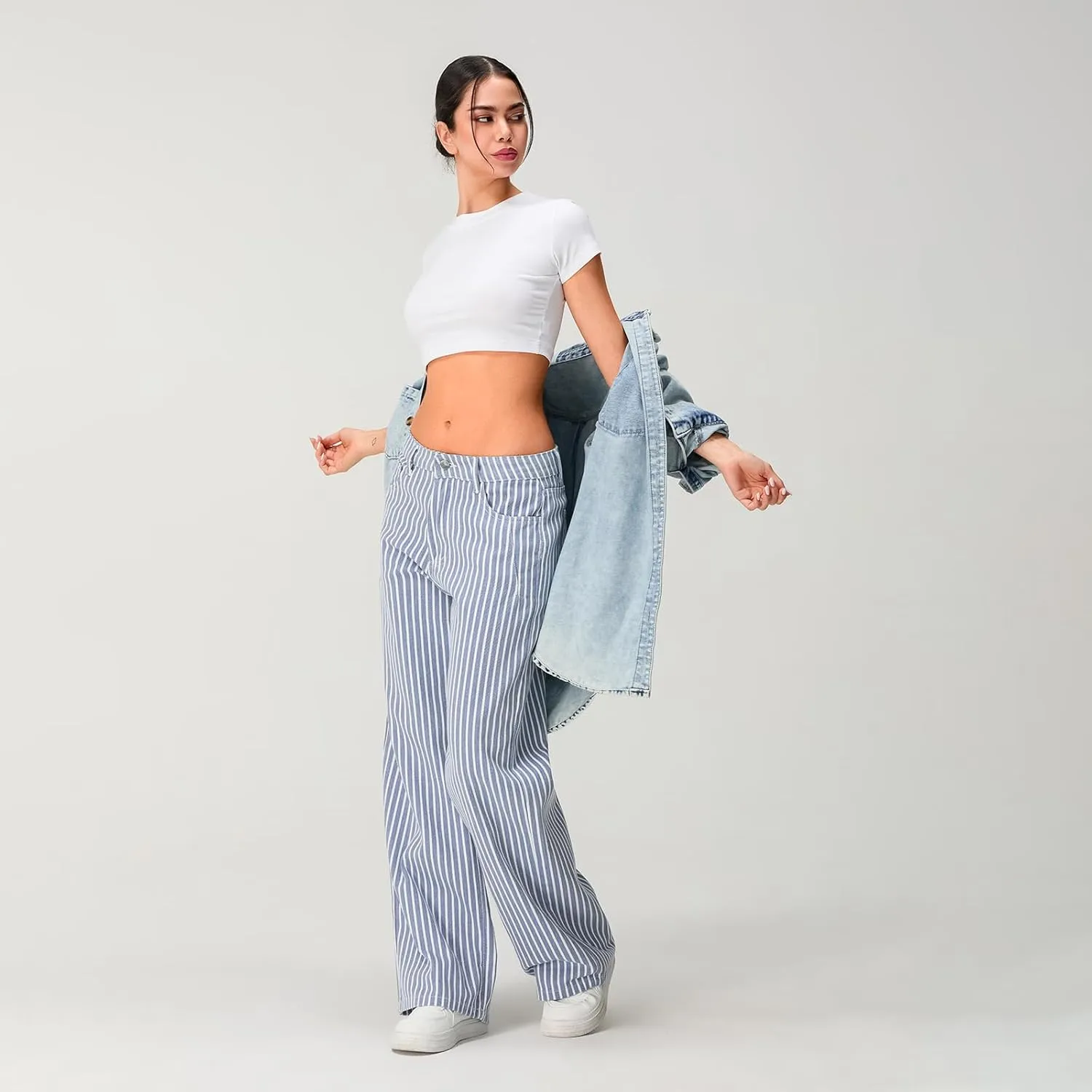 Mxiqqpltky Y2k Striped Bell Bottom Jeans Women High Waisted Boyfriend Denim Pants Baggy Wide Leg Stretchy Bootcut Flare Jeans