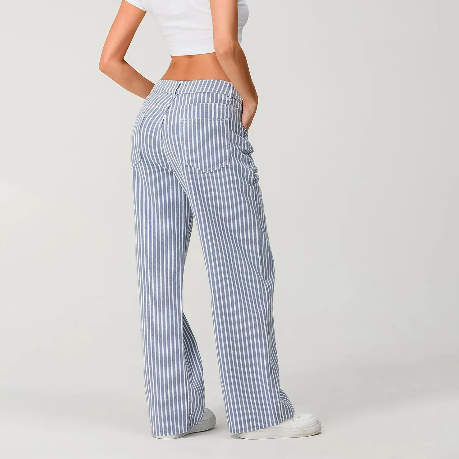 Mxiqqpltky Y2k Striped Bell Bottom Jeans Women High Waisted Boyfriend Denim Pants Baggy Wide Leg Stretchy Bootcut Flare Jeans