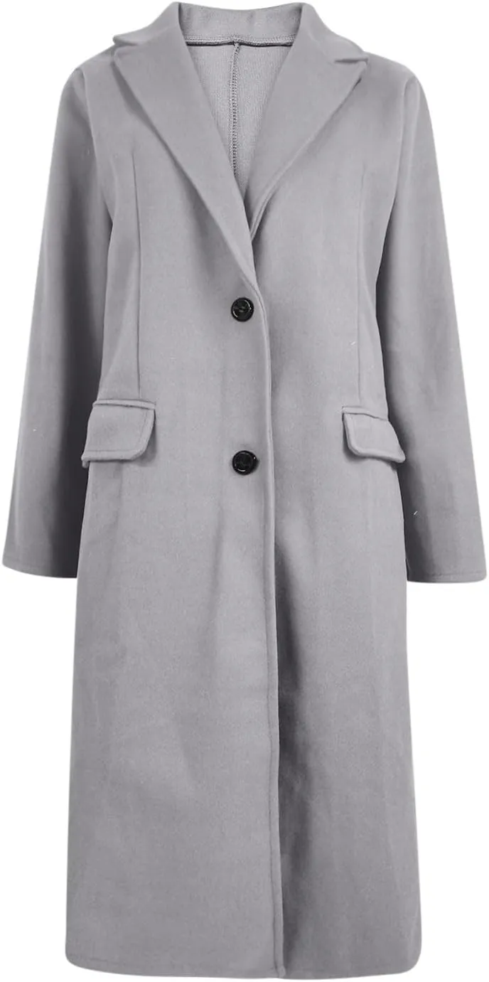 NATHGAM Womens Casual Trench Coats Elegant Wool Blend Wrap Pea Coats Slim Fit Notched Lapel Outwear Jackets for Fall Winter