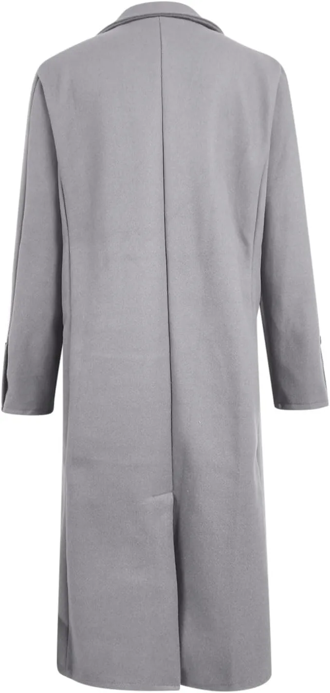 NATHGAM Womens Casual Trench Coats Elegant Wool Blend Wrap Pea Coats Slim Fit Notched Lapel Outwear Jackets for Fall Winter