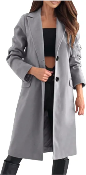 NATHGAM Womens Casual Trench Coats Elegant Wool Blend Wrap Pea Coats Slim Fit Notched Lapel Outwear Jackets for Fall Winter