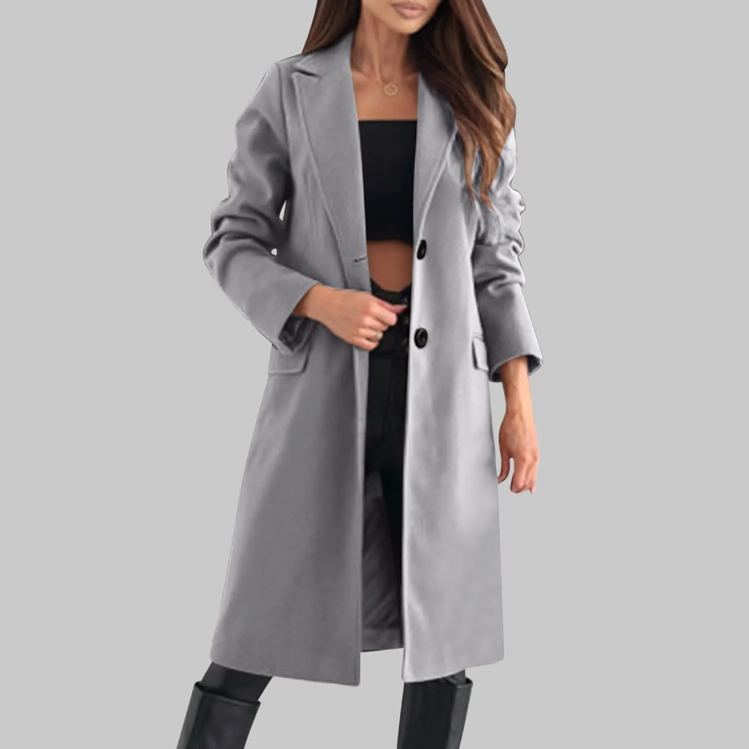 NATHGAM Womens Casual Trench Coats Elegant Wool Blend Wrap Pea Coats Slim Fit Notched Lapel Outwear Jackets for Fall Winter