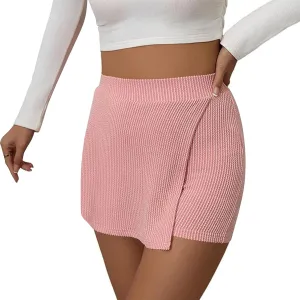 Oplxuo Women's Summer Wrap Skort High Waisted Textured Mini Skirts Pull On Shorts Dressy Bodycon Skirt Inner Shorts