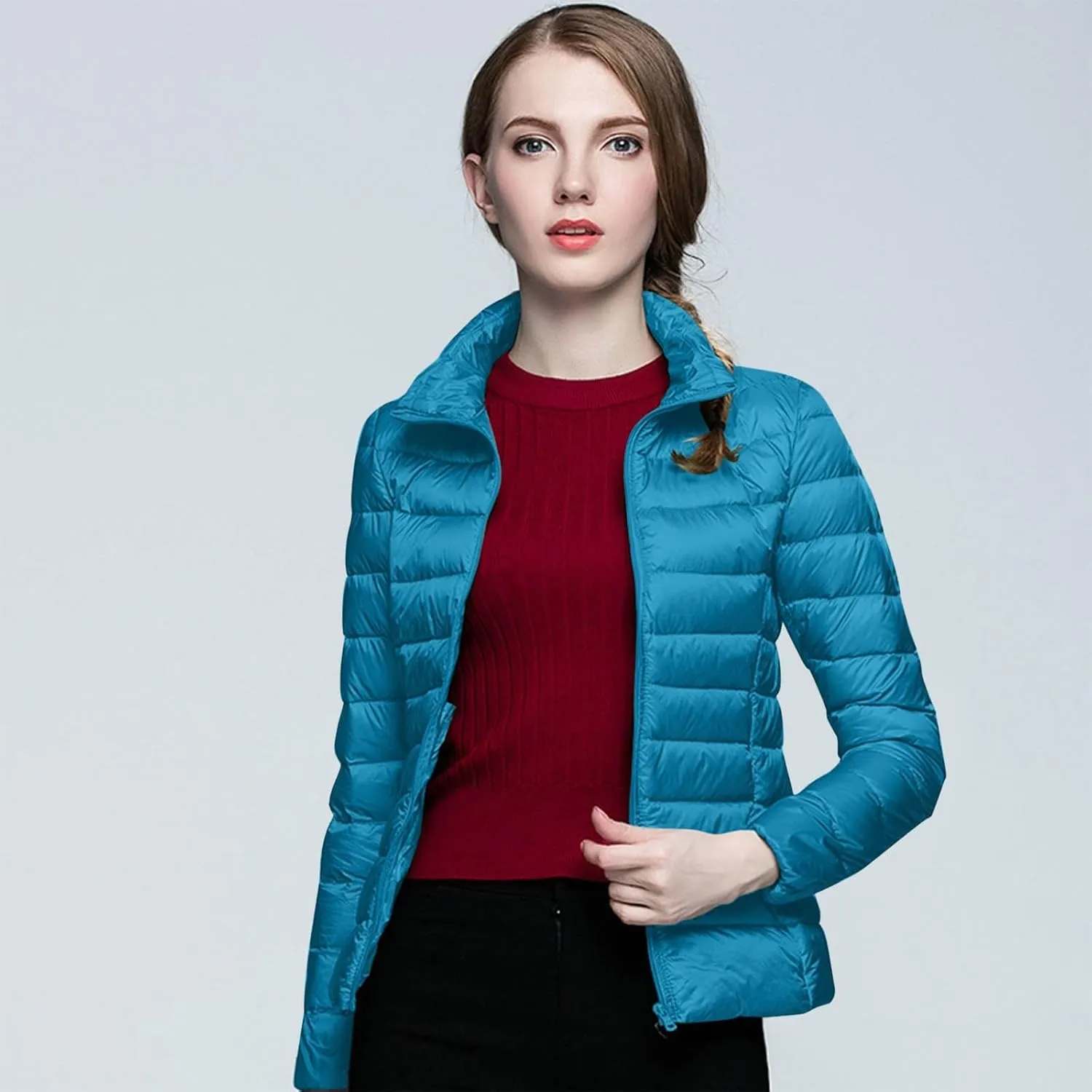 Packable Puffer Jacket for Women Lightweight Short Down Jackets Trendy Slim Fit Bubble Coat Winter Puffer Jackets with Hood