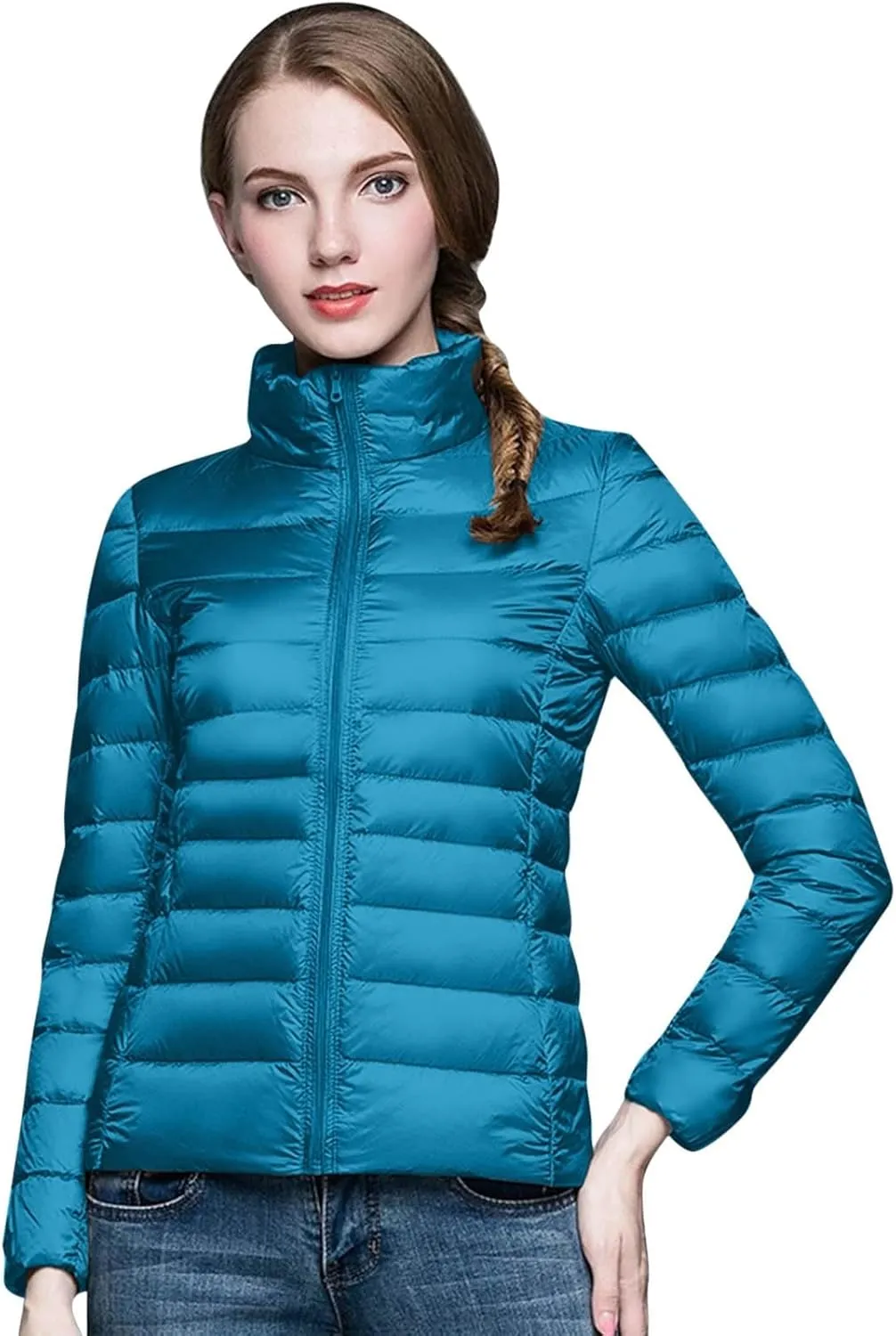 Packable Puffer Jacket for Women Lightweight Short Down Jackets Trendy Slim Fit Bubble Coat Winter Puffer Jackets with Hood