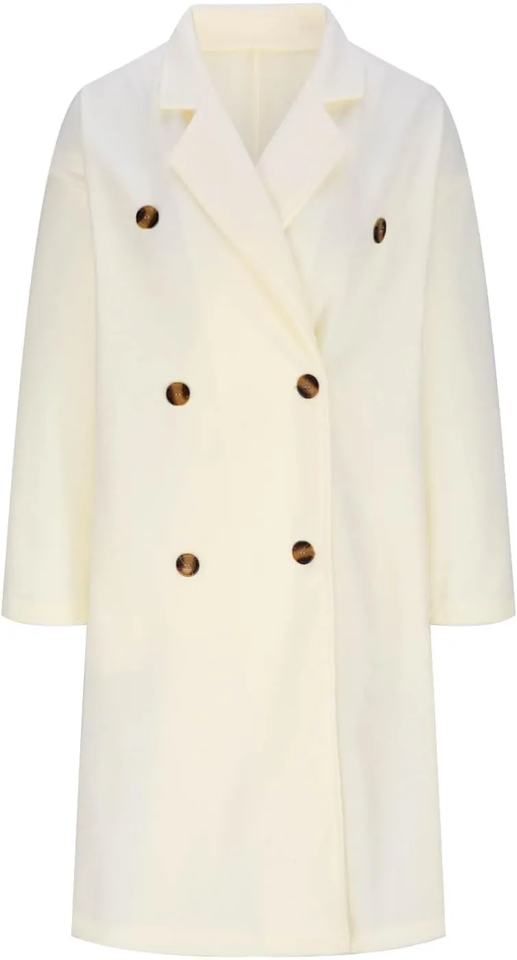 Pea Coat for Women Open Front Double Breasted Wool Coats Plus Size Notched Lapel Overcoat Long Winter Outerwear