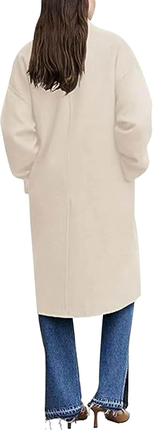Pea Coat for Women Open Front Double Breasted Wool Coats Plus Size Notched Lapel Overcoat Long Winter Outerwear