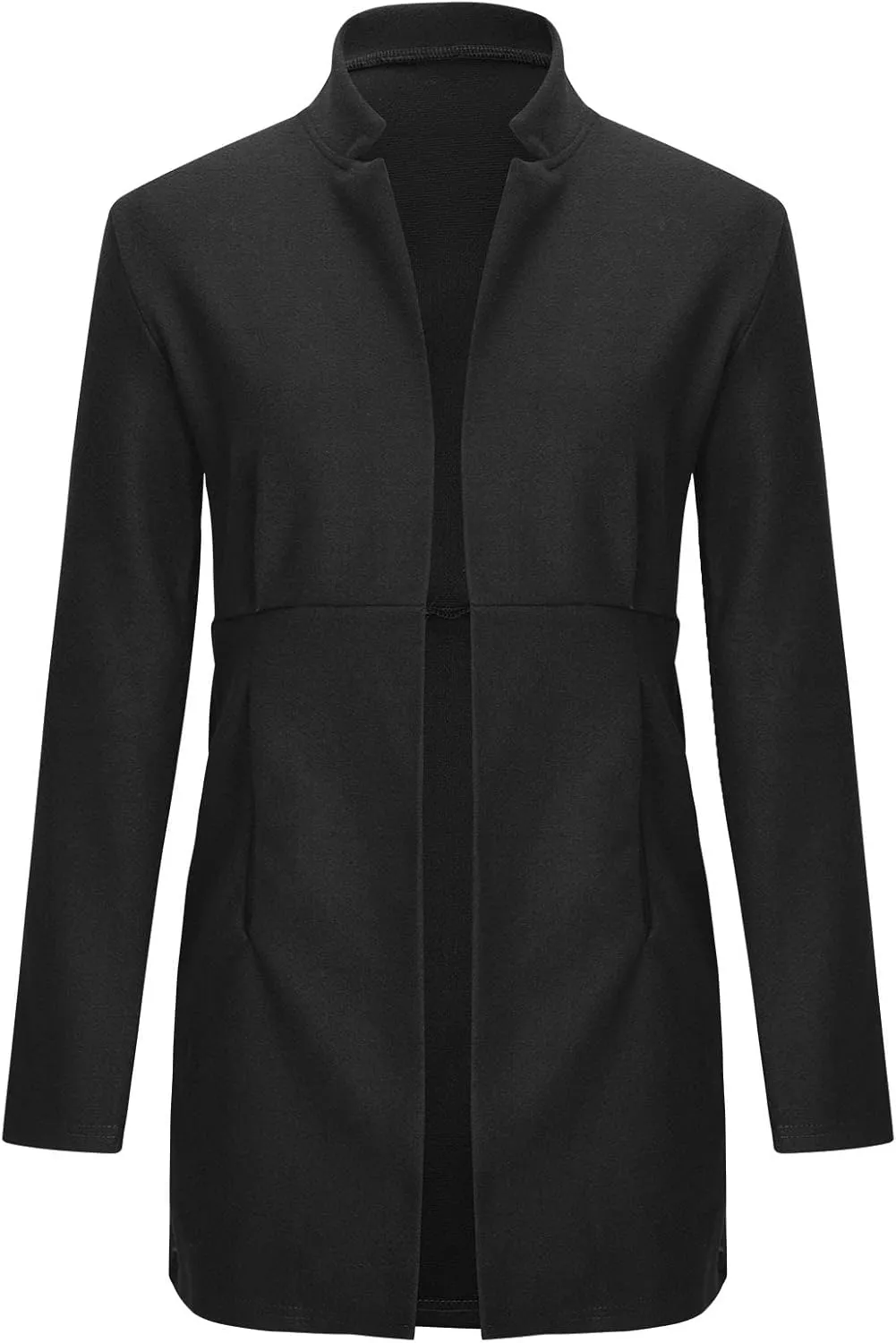 Pea Coats for Women Stand Collar Open Front Trench Coat Casual Winter Warm Mid Long Cardigan Overcoat