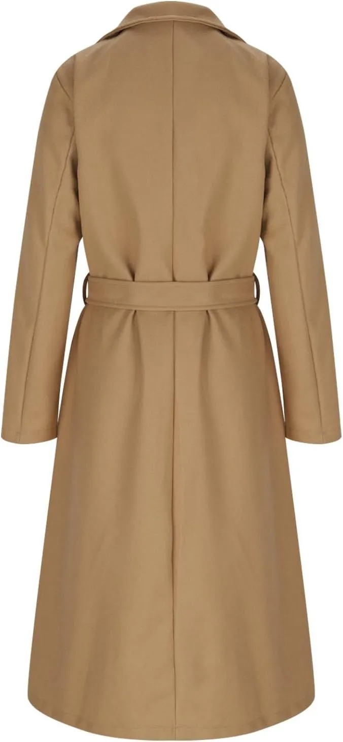 Pea Coats for Women Trendy Notch Lapel Open Front Overcoat Plus Size Long Wool Coats 2024 Winter Jackets with Belt