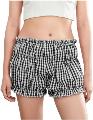 Pink Plaid Skirt for Women Mini Shorts Low Rise Checkered Bloomer Shorts Y2k Mini Ruffle Shorts Gingham Boxer