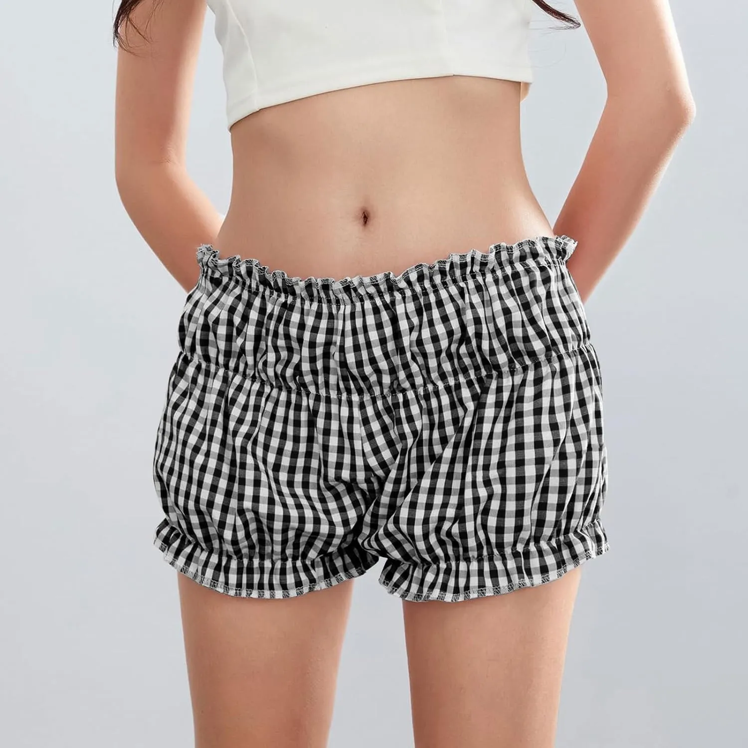 Pink Plaid Skirt for Women Mini Shorts Low Rise Checkered Bloomer Shorts Y2k Mini Ruffle Shorts Gingham Boxer